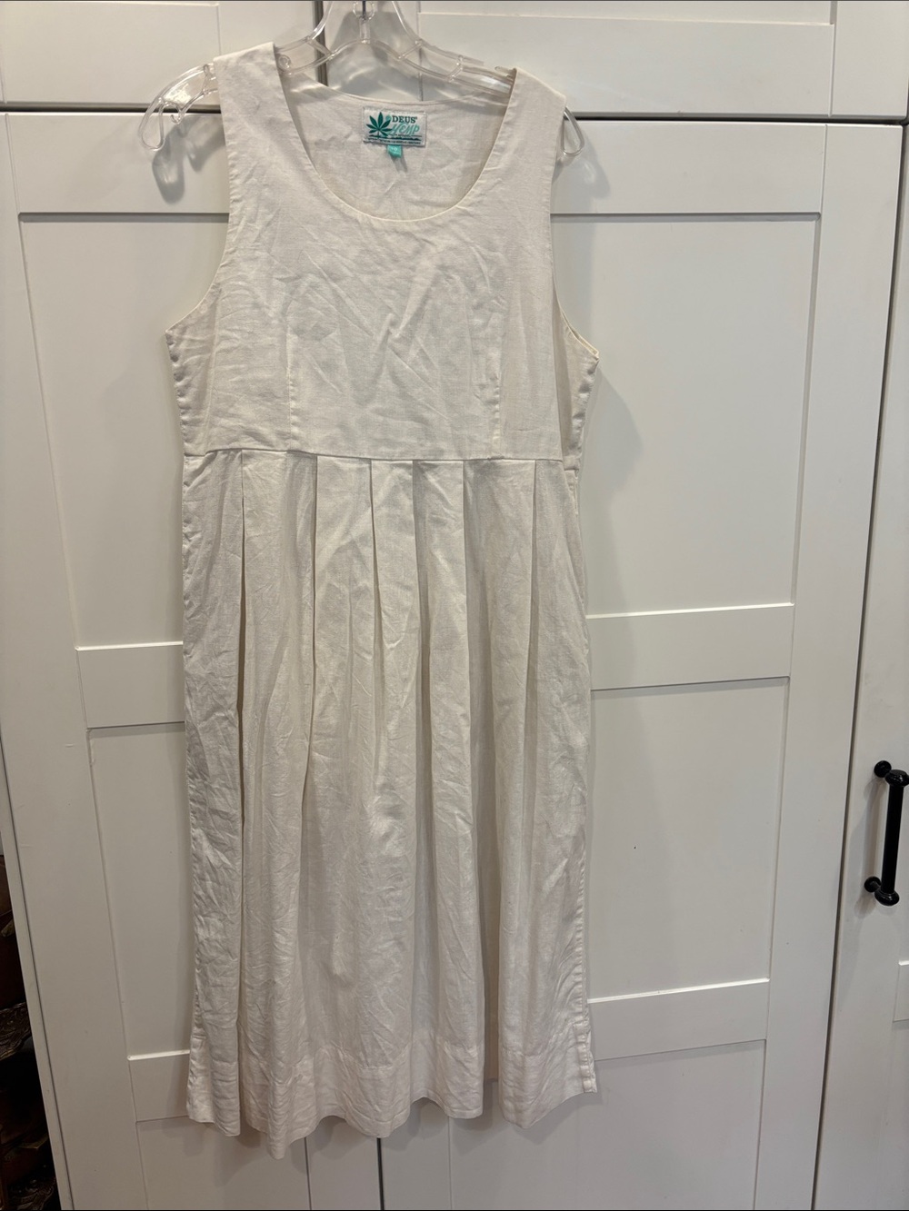 Womens hemp Sleeveless Cream Pleated Dress from Australia